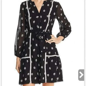 SHOSHANNA Veze 3D Floral embroidered Dress In Black/white Size 8